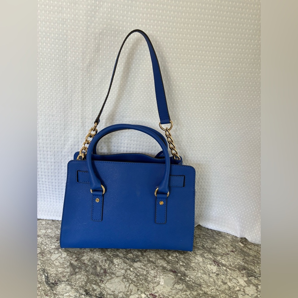 Michael Kors 3PC Blue Hamilton Satchel w/ Gold Accents, Wallet & MK Dust Bag EUC - Picture 7 of 12